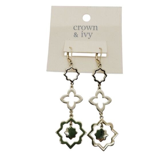 Crown & Ivy Gold Tone Ornate Pierced Earring 2.5" Long Nickle Free Belks Dept. - Picture 1 of 4